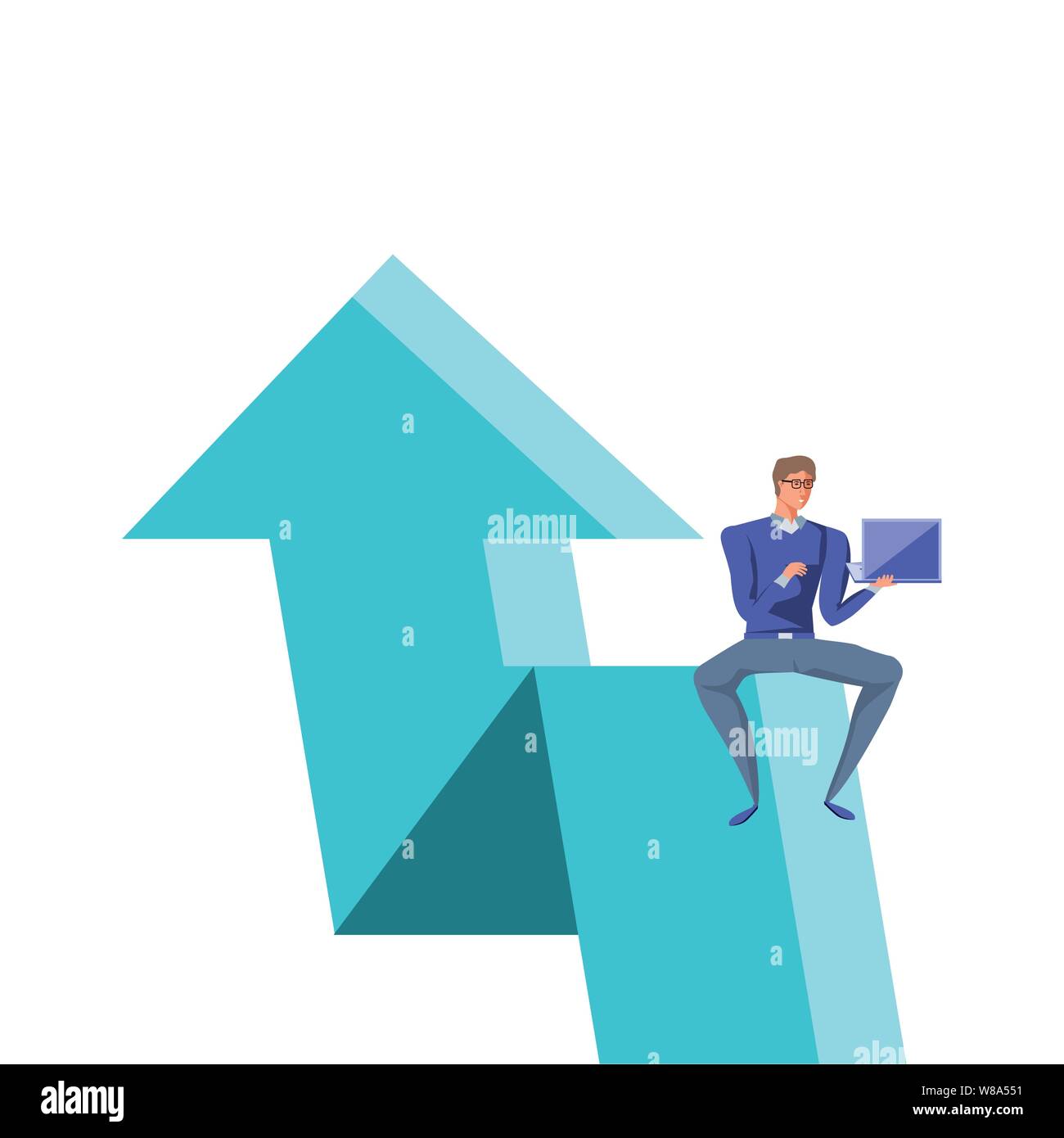 business man sitting in arrow up with laptop vector illustration design ...