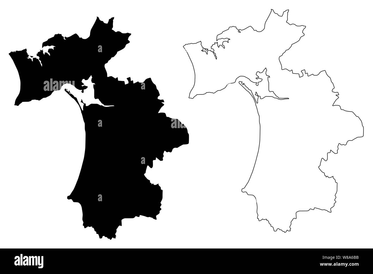 Setubal District (Portuguese Republic, Portugal) map vector illustration, scribble sketch Setúbal map Stock Vector