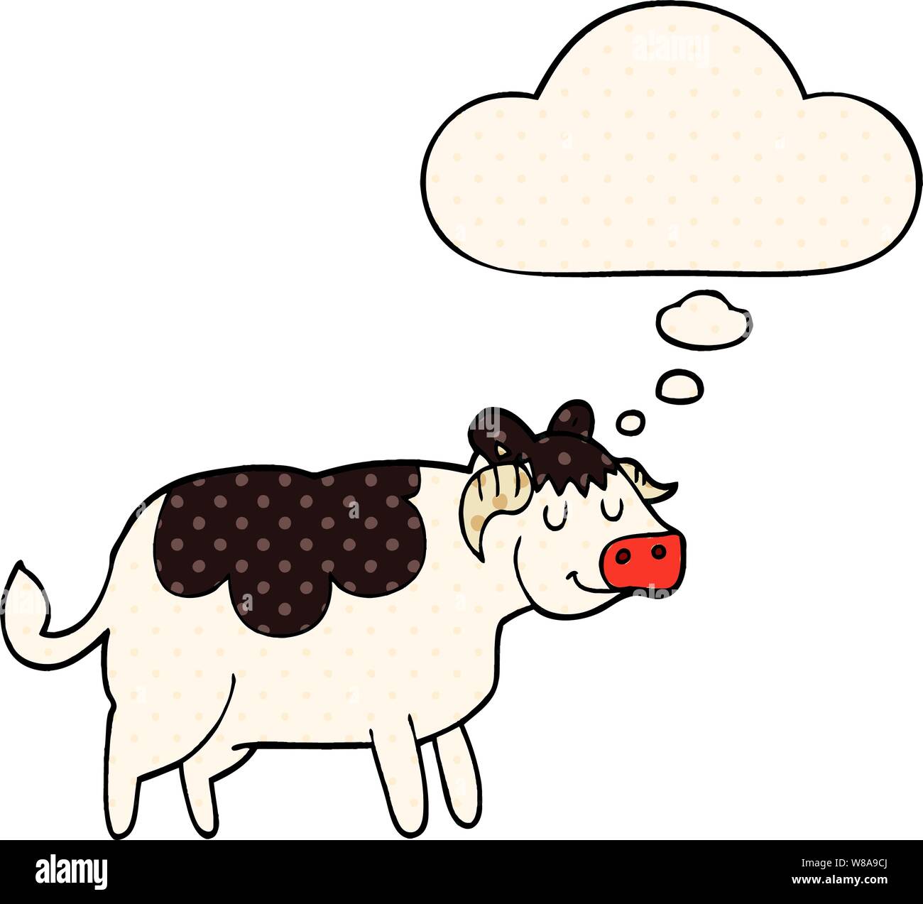 cartoon cow with thought bubble in comic book style Stock Vector
