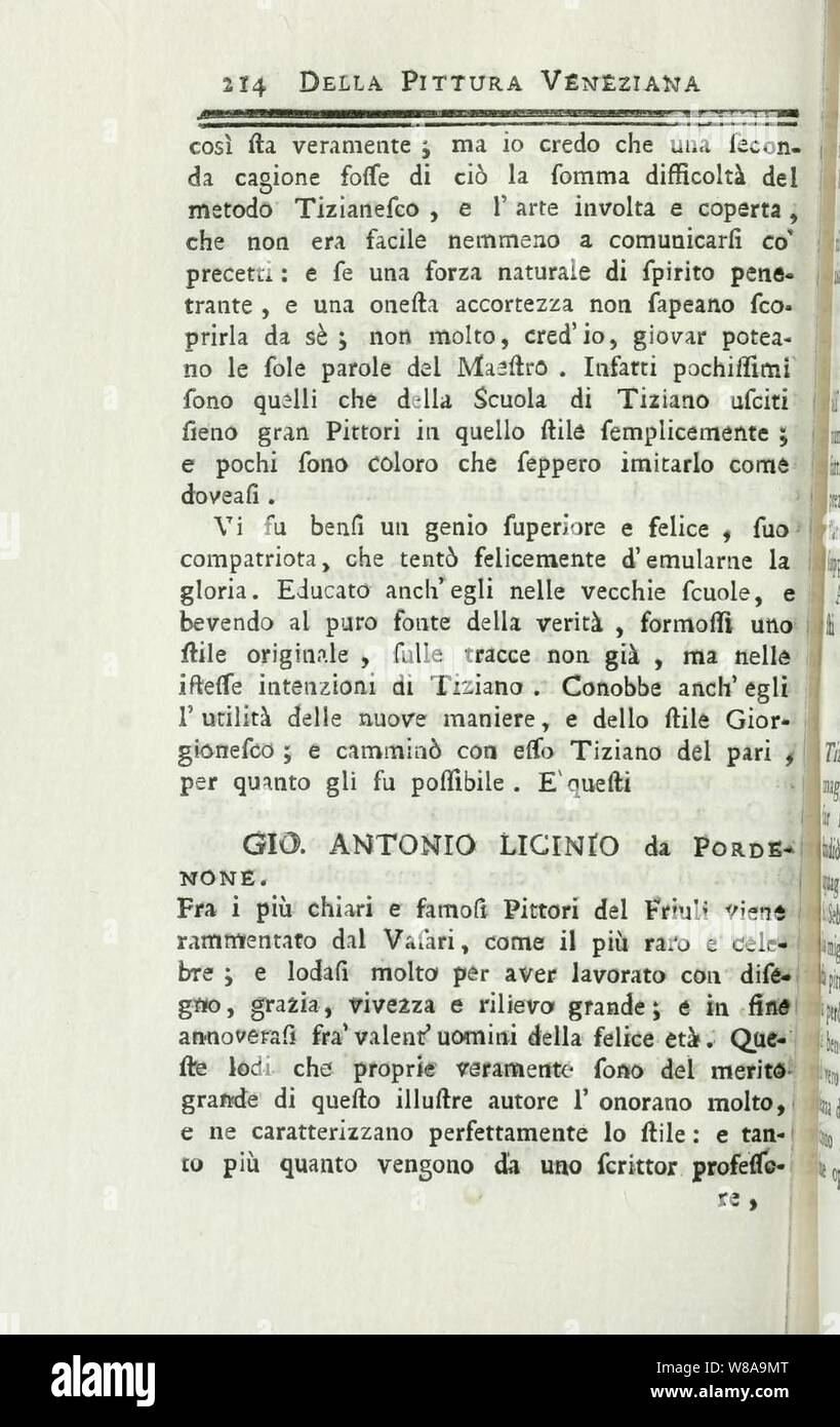Della Pittura Veneziana e delle Opere Publiche de' Veneziani Maestri Libri V p 214. Stock Photo