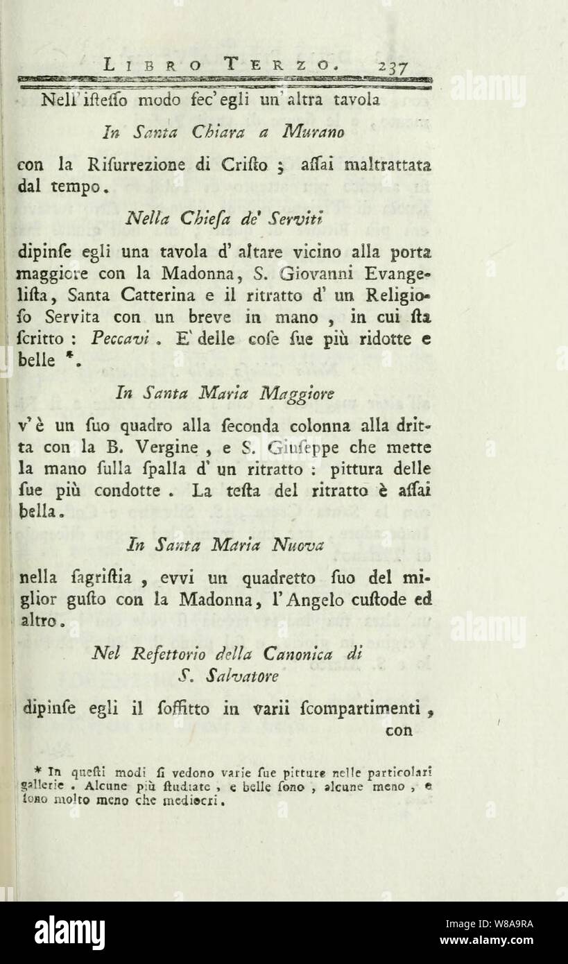 Della Pittura Veneziana e delle Opere Publiche de' Veneziani Maestri Libri V p 237. Stock Photo
