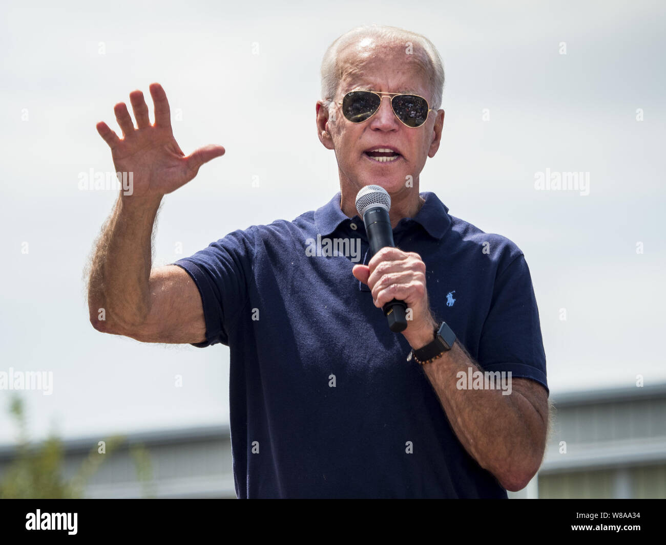 Des Moines, Iowa, USA. 8th Aug, 2019. Former Vice President JOE BIDEN speaks at the Des Moines Register Political Soapbox at the Iowa State Fair. Vice President Biden spoke at the Des Moines Register Political Soapbox at the Iowa State Fair Thursday. Biden is running to be the Democratic nominee for President in 2020. Iowa holds the first selection event of the 2020 election cycle. The Iowa Caucuses are on February 3, 2020. Credit: Jack Kurtz/ZUMA Wire/Alamy Live News Stock Photo