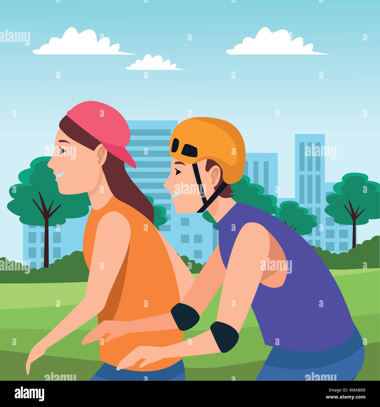 Young couple doing exercise cartoon Stock Vector Image & Art Alamy
