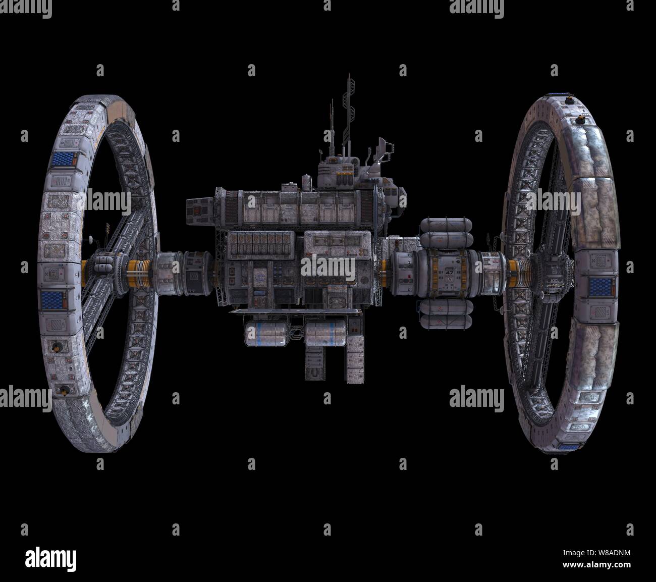 3D Illustration Future Space Station Isolated on Black Background Stock ...