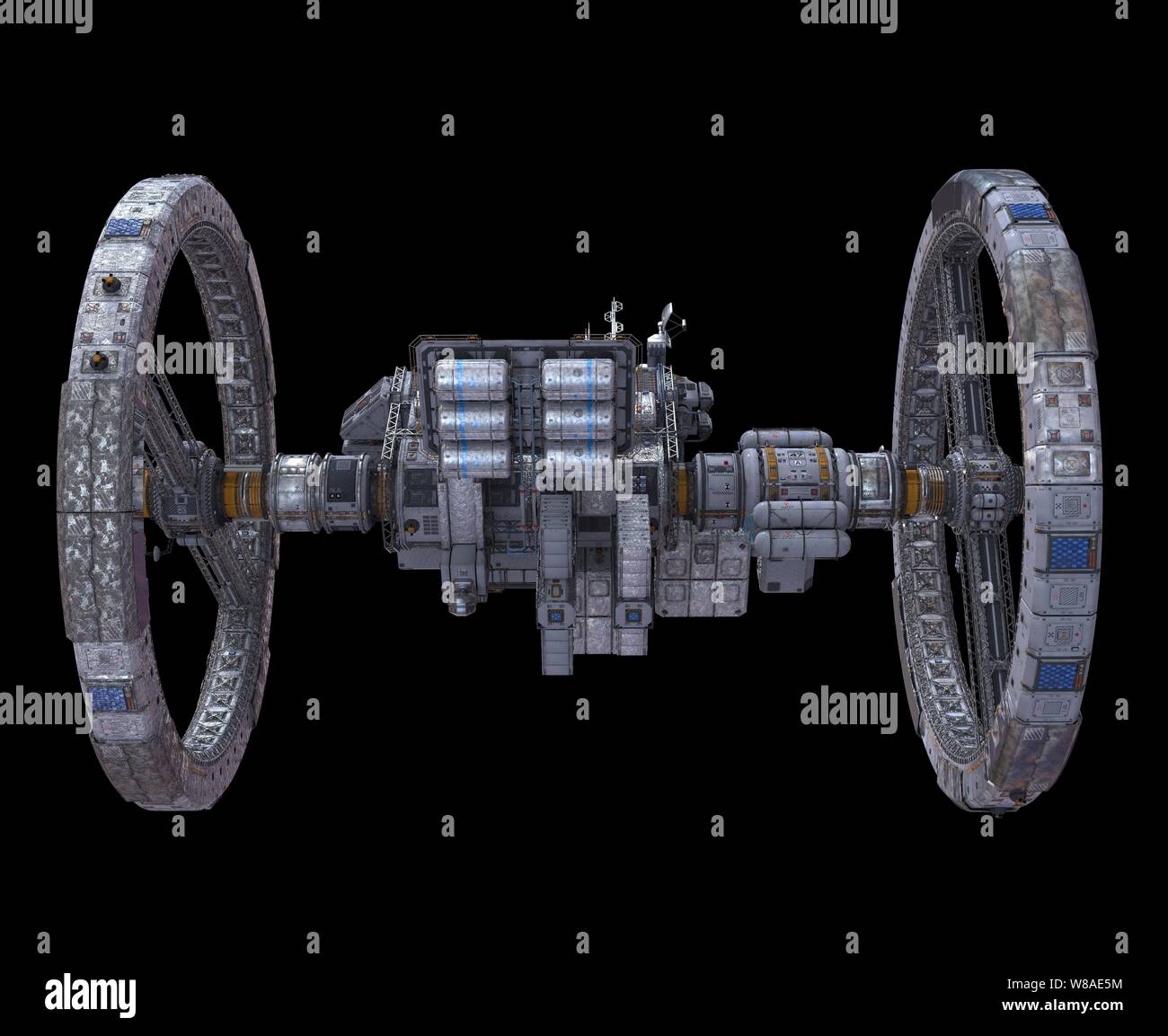 3D Illustration Future Space Station Isolated on Black Background Stock ...