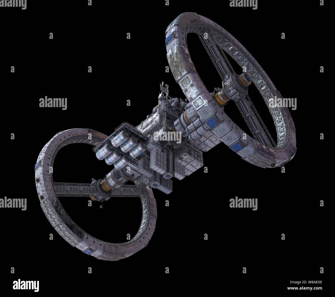 3D Illustration Future Space Station Isolated on Black Background Stock ...