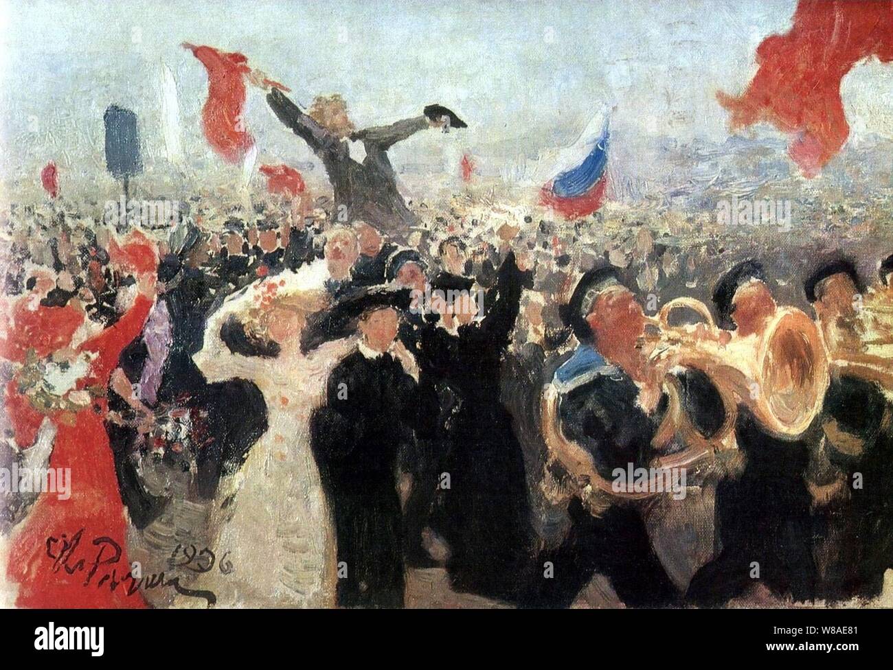 Demonstration on October 17, 1905 by Ilya Repin (adumbration 1906). Stock Photo