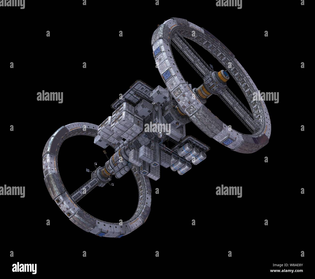 3D Illustration Future Space Station Isolated on Black Background Stock ...