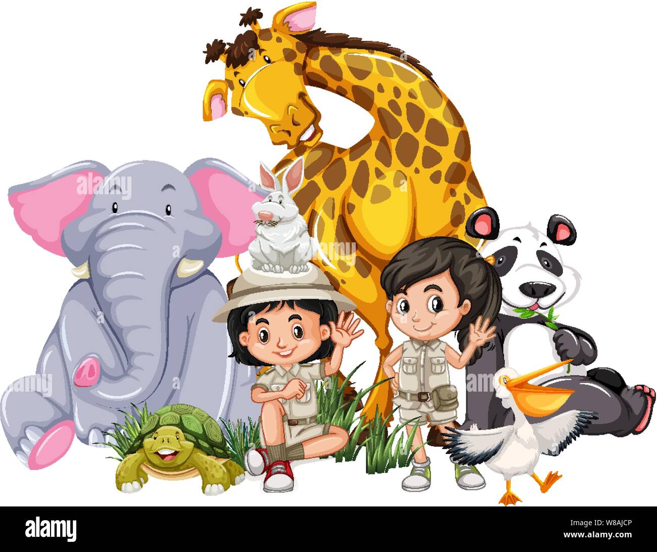 Children with animals on isolated background illustration Stock Vector ...