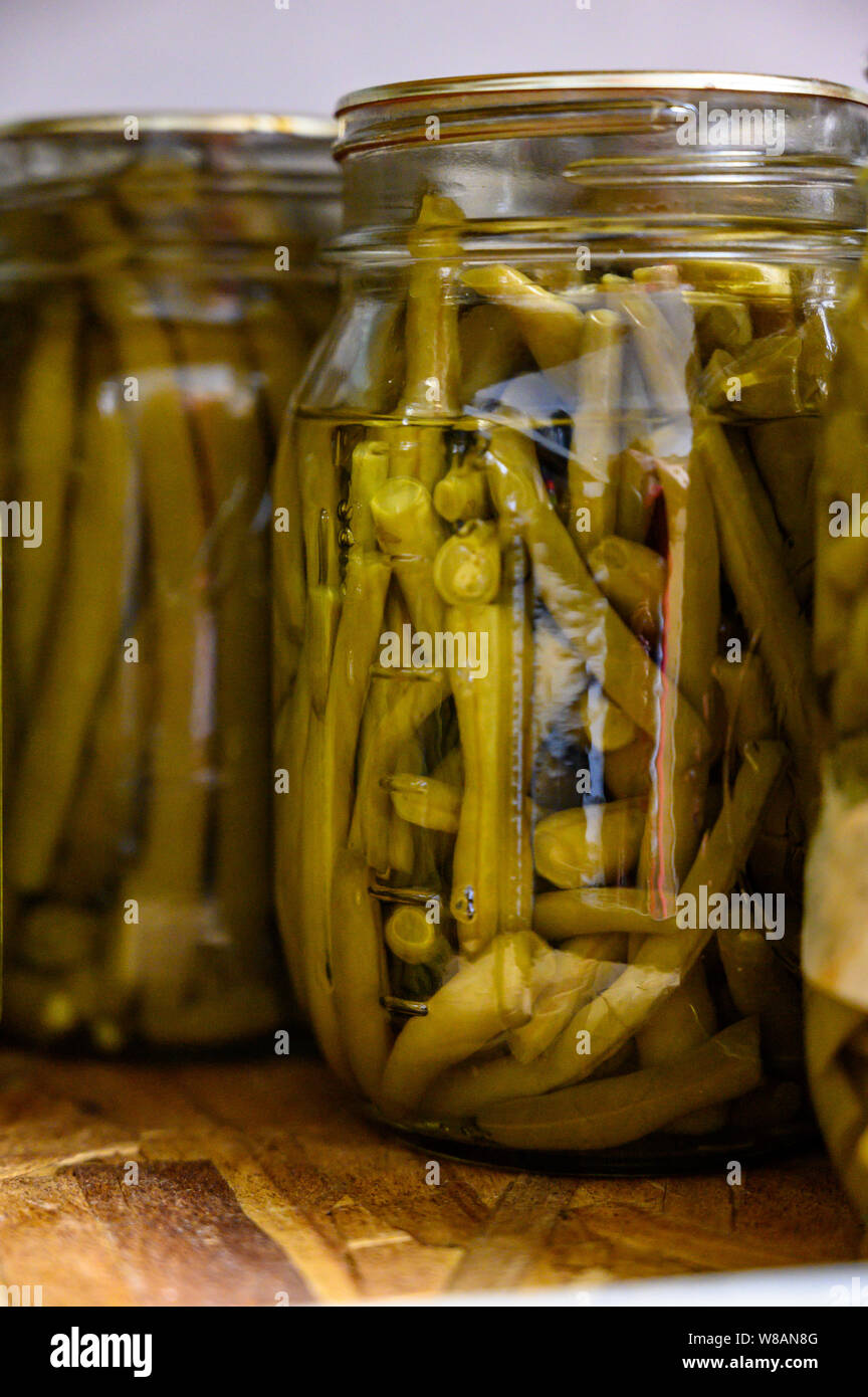 Canned green beans in glass jars Stock Photo Alamy
