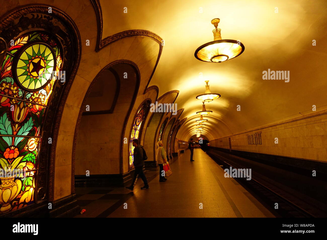 The interior of Moscow Metro Station in Moscow, Russia. Stock Photo