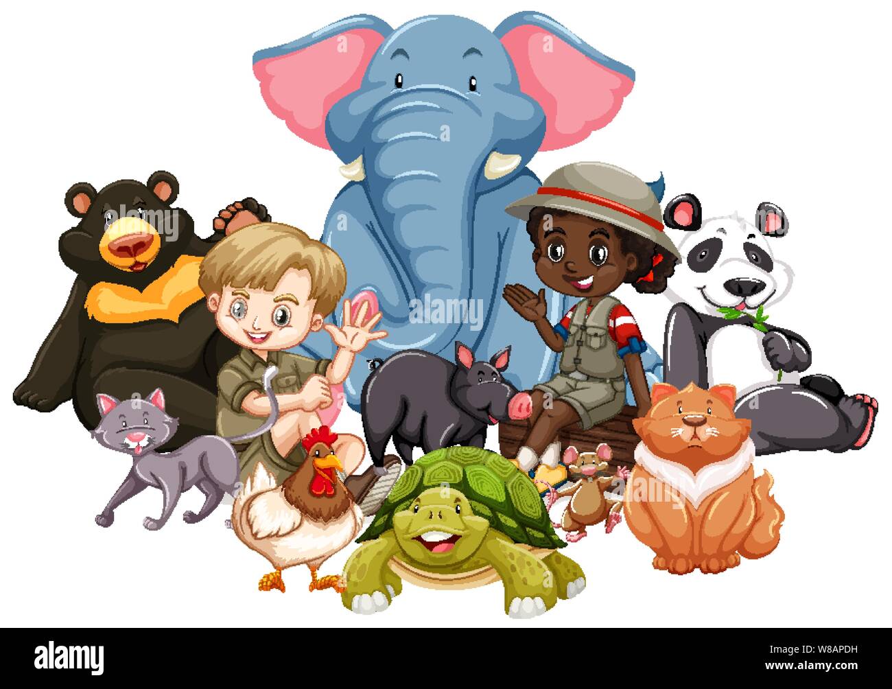 Children with animals on isolated background illustration Stock Vector ...