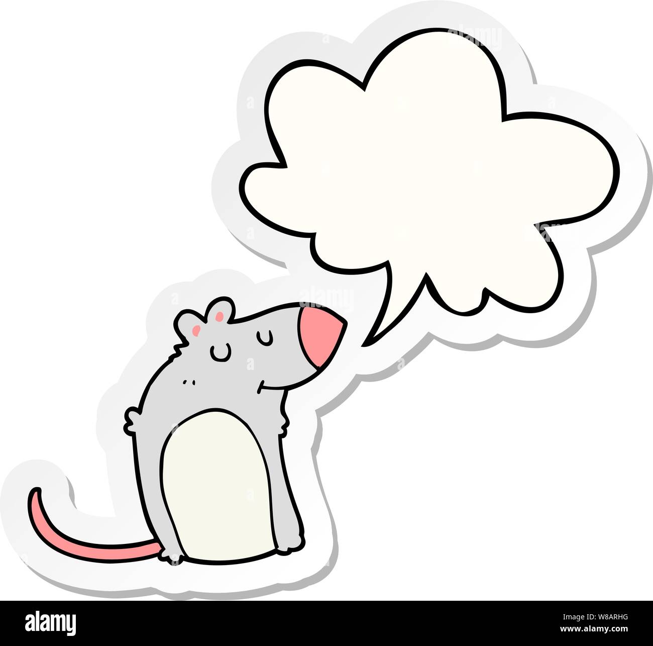 cartoon fat rat with speech bubble sticker Stock Vector