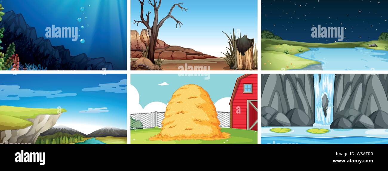 Set of nature and underwater scenes illustration Stock Vector Image ...
