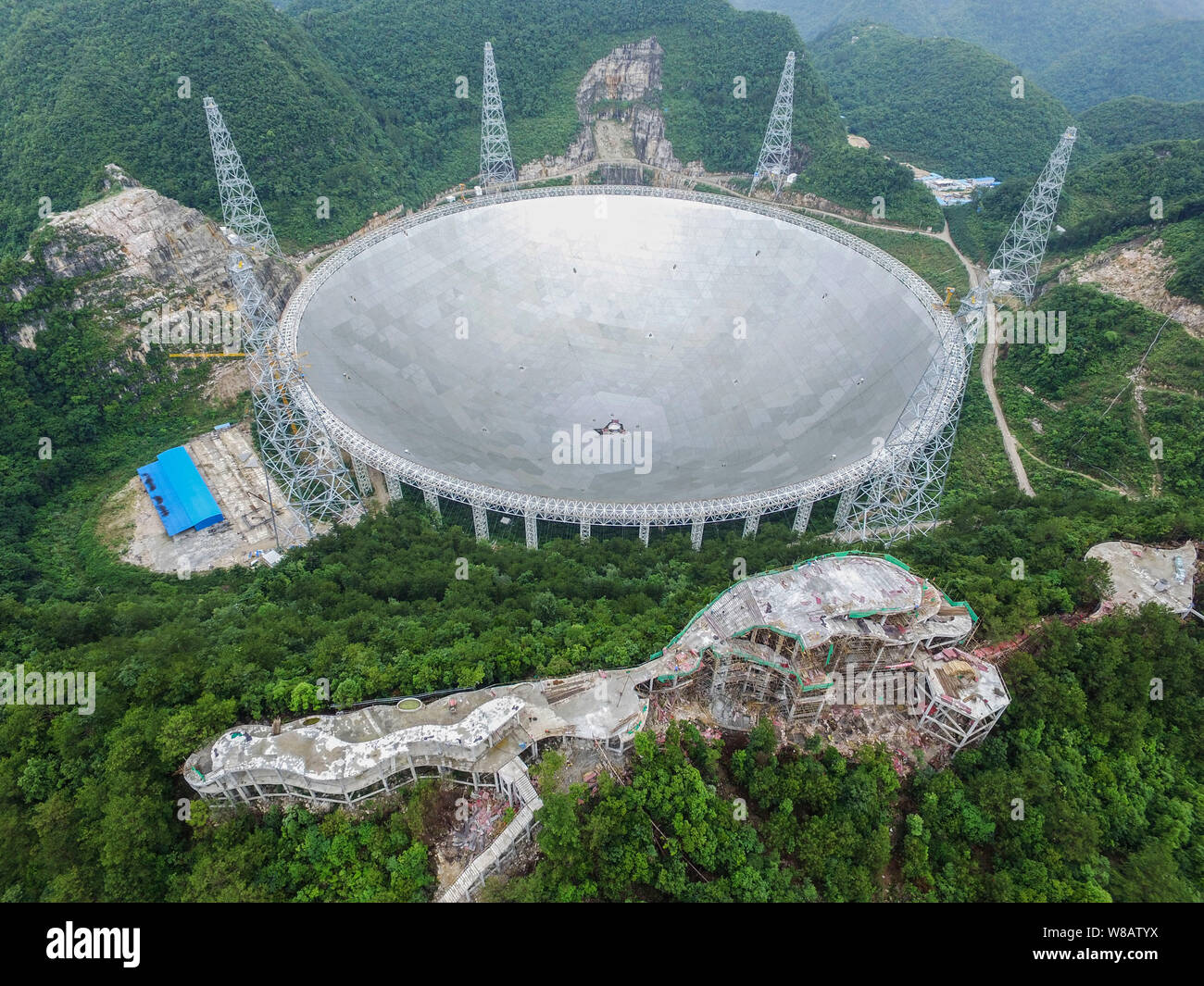 Aerial view of the construction site of the world's largest radio telescope  called FAST (Five-hundred-meter Aperture Spherical Telescope) in Pingtang  Stock Photo - Alamy