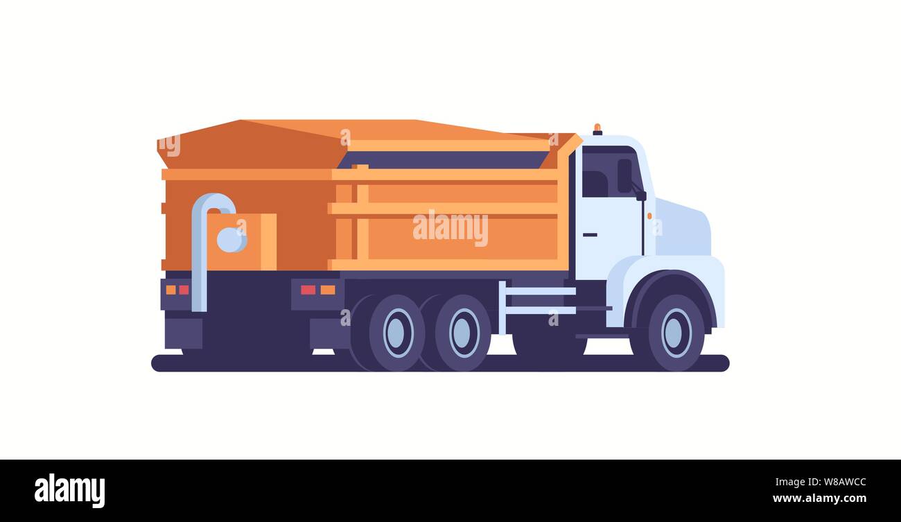 spreading salt on highway gritter truck icon professional cleaning road vehicle winter snow removal concept flat back view horizontal vector illustrat Stock Vector