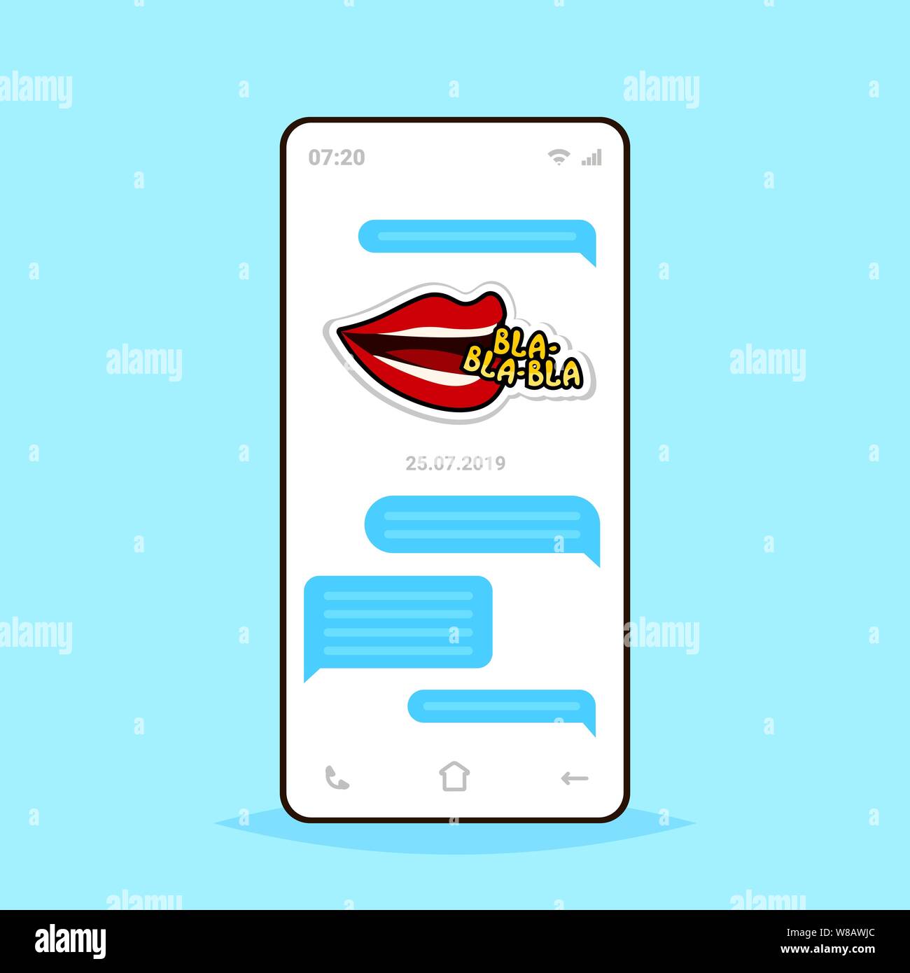 Online Conversation Mobile Chat App Sending Receiving Messages With Bla Bla Bla Sticker Messenger Application Communication Social Media Concept Smart Stock Vector Image Art Alamy