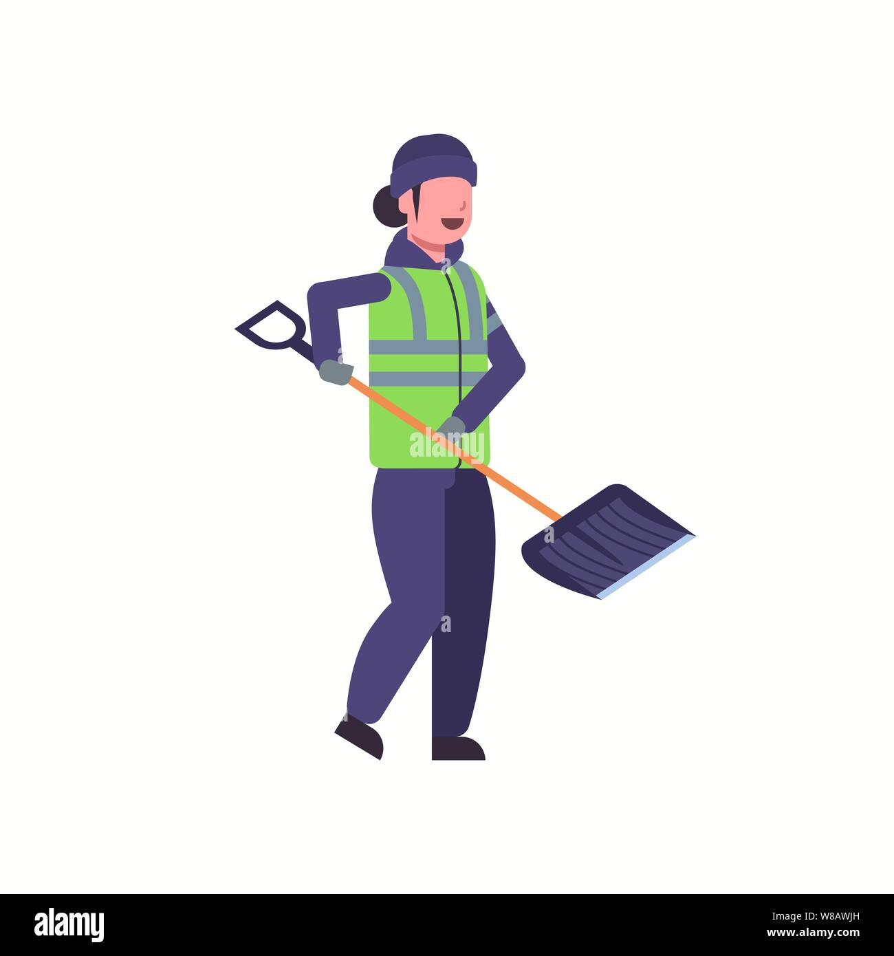 woman cleaner holding plastic shovel snow removal winter street cleaning  service concept flat full length vector illustration Stock Vector Image \u0026  Art - Alamy, image size:1300x1390