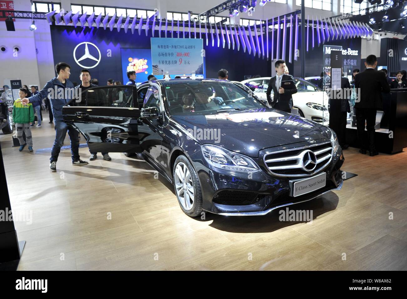 --FILE--A Mercedes-Benz E-Class Sport Sedan is on display during an automobile exhibition in Shenyang city, northeast China's Liaoning province, 1 May Stock Photo