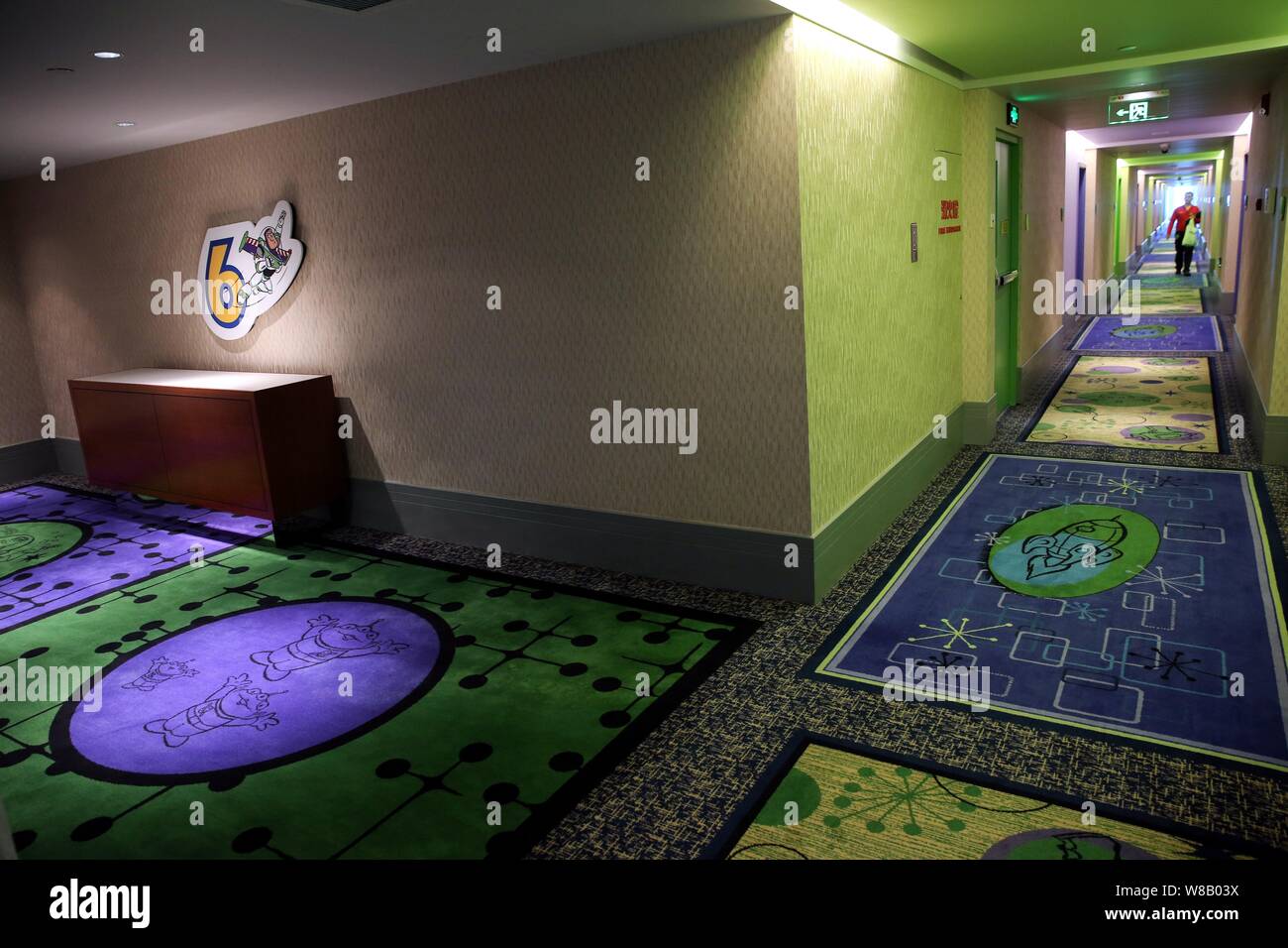 View Of A Corridor In The Toy Story Hotel At The Shanghai Disney Resort In Pudong Shanghai China 14 June 16 The Shanghai Disneyland Hotel And Stock Photo Alamy