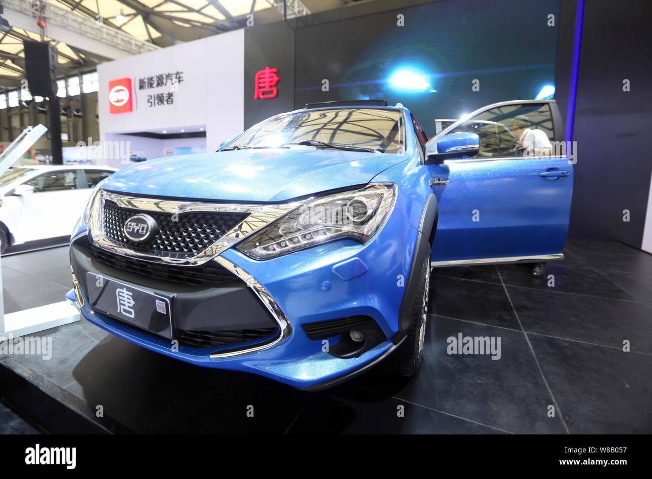 --FILE--A BYD Tang plug-in hybrid SUV is on display during an automobile exhibition in Shanghai, China, 9 June 2016.   Beijing has recorded the highes Stock Photo