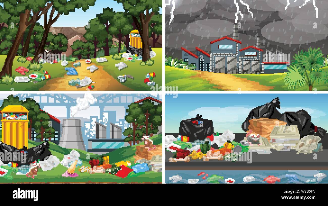 Polluted Scenes Set of polluted scenes illustration Stock Vector Image & Art - Alamy