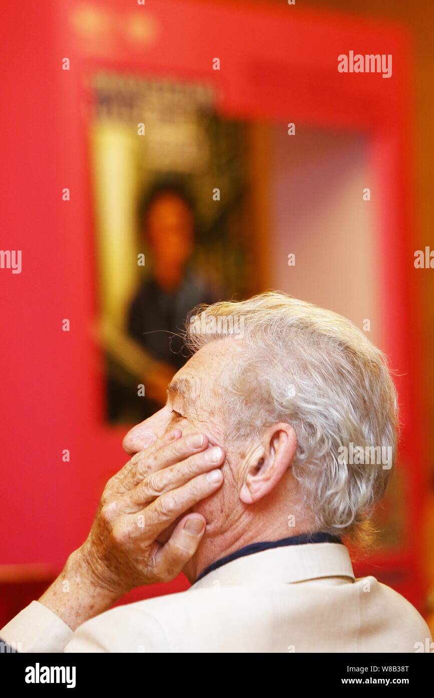 English actor Sir Ian McKellen reacts at a press conference to promote the British Council's 'Shakespeare Lives' program during the 19th Shanghai Inte Stock Photo