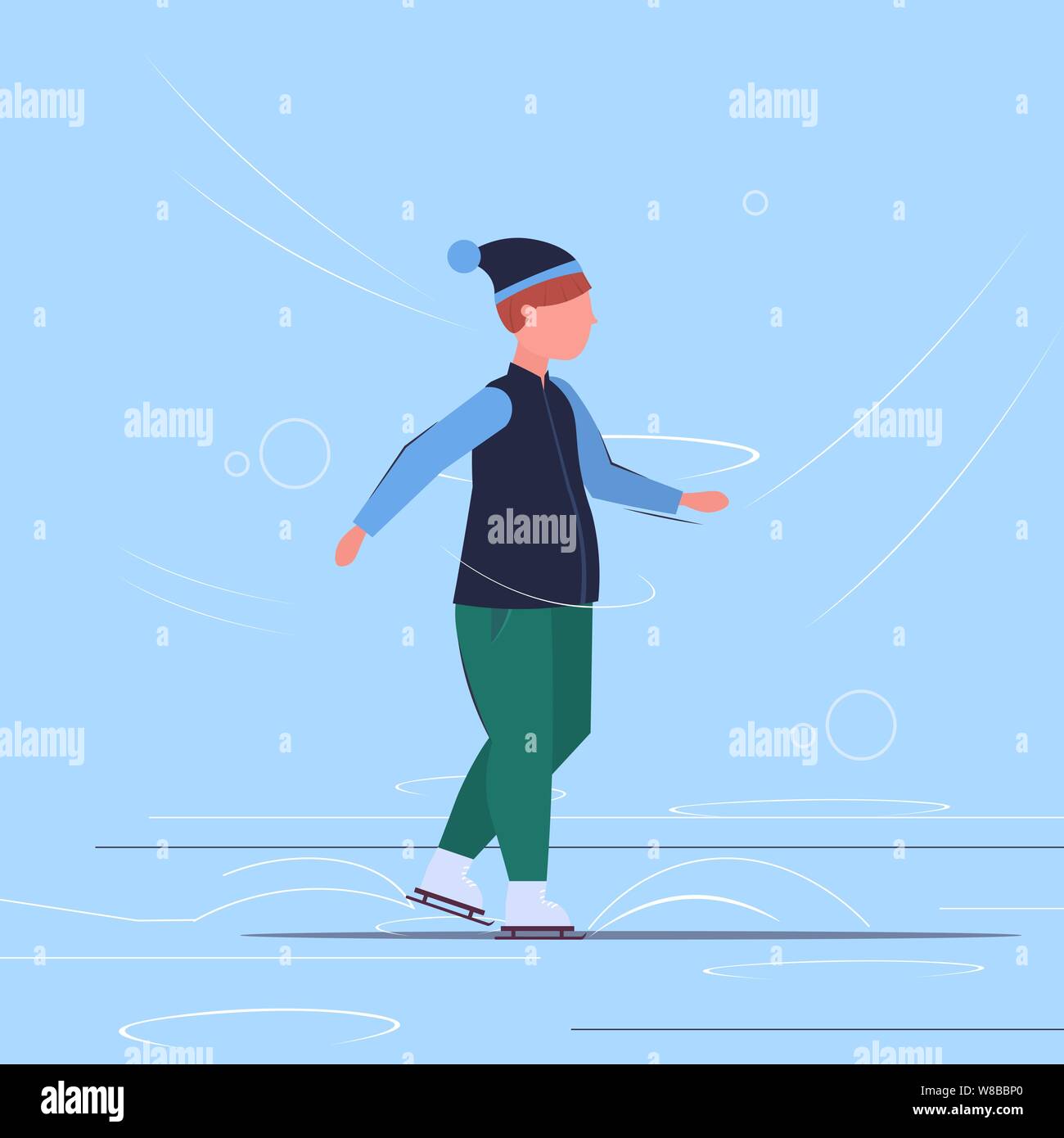 fat obese guy skating on ice rink overweight man skater winter fun