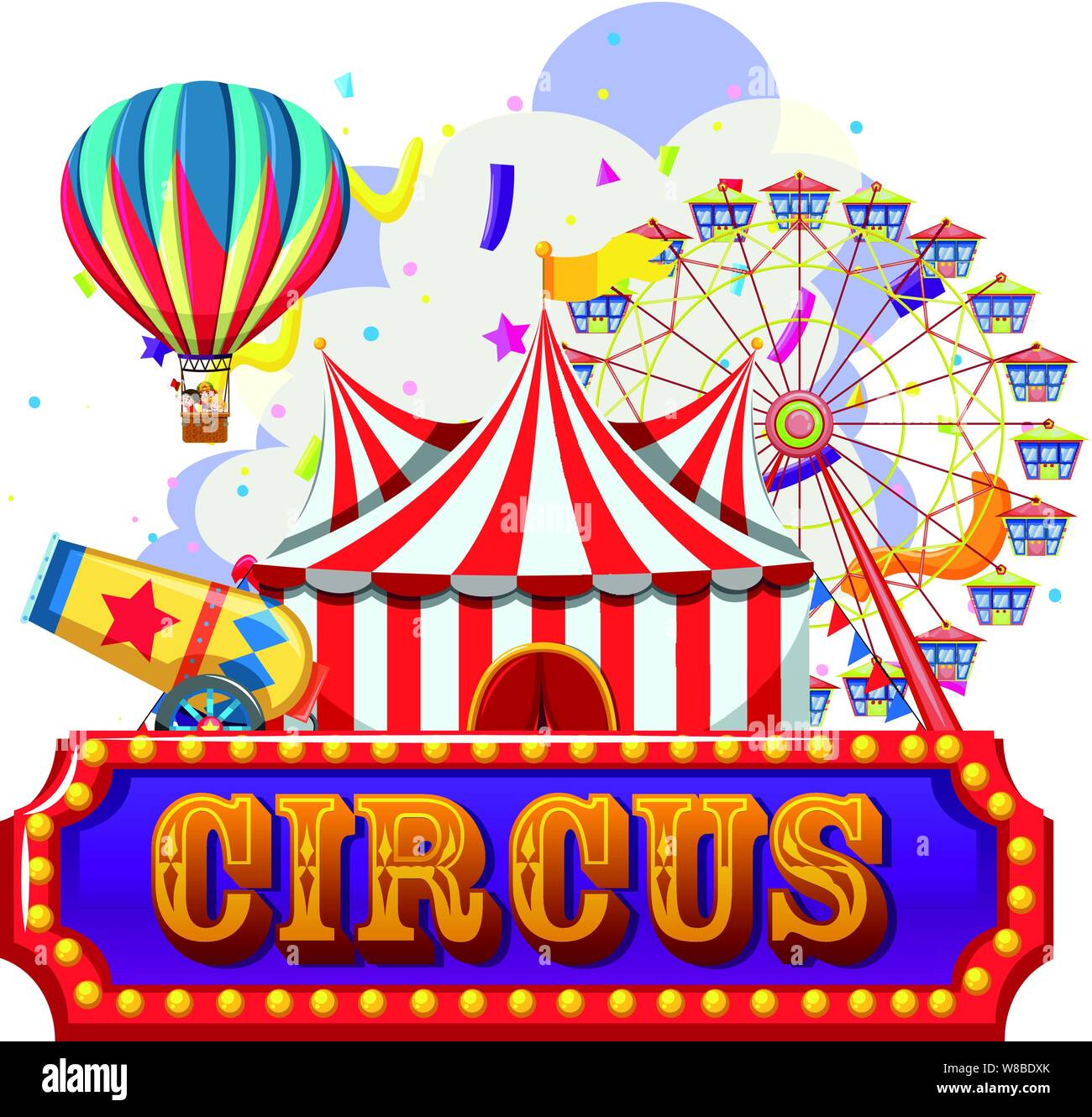 Circus, fun fair, amusement park theme template illustration Stock ...