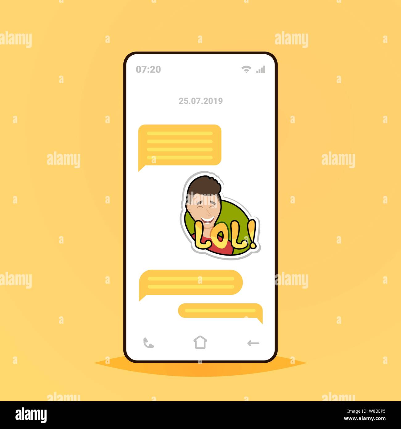 online conversation mobile chat app sending receiving messages with lol  sticker messenger application communication social media concept smartphone  sc Stock Vector Image & Art - Alamy