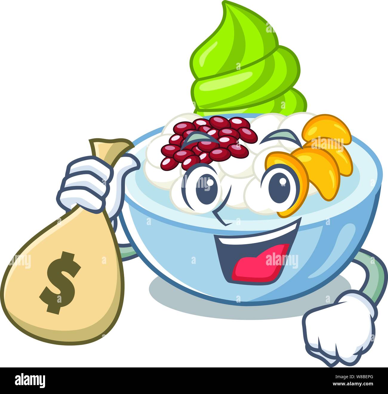 With money bag rice bowl mascot cartoon Stock Vector