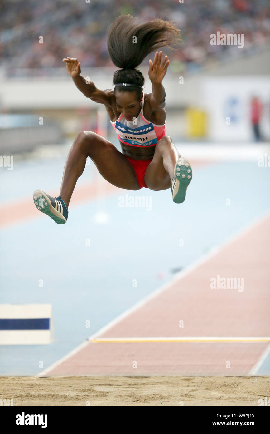 Funmi Jimoh (USA) competing in the Women's Long Jump competition, on day  two of the Sainsbury's