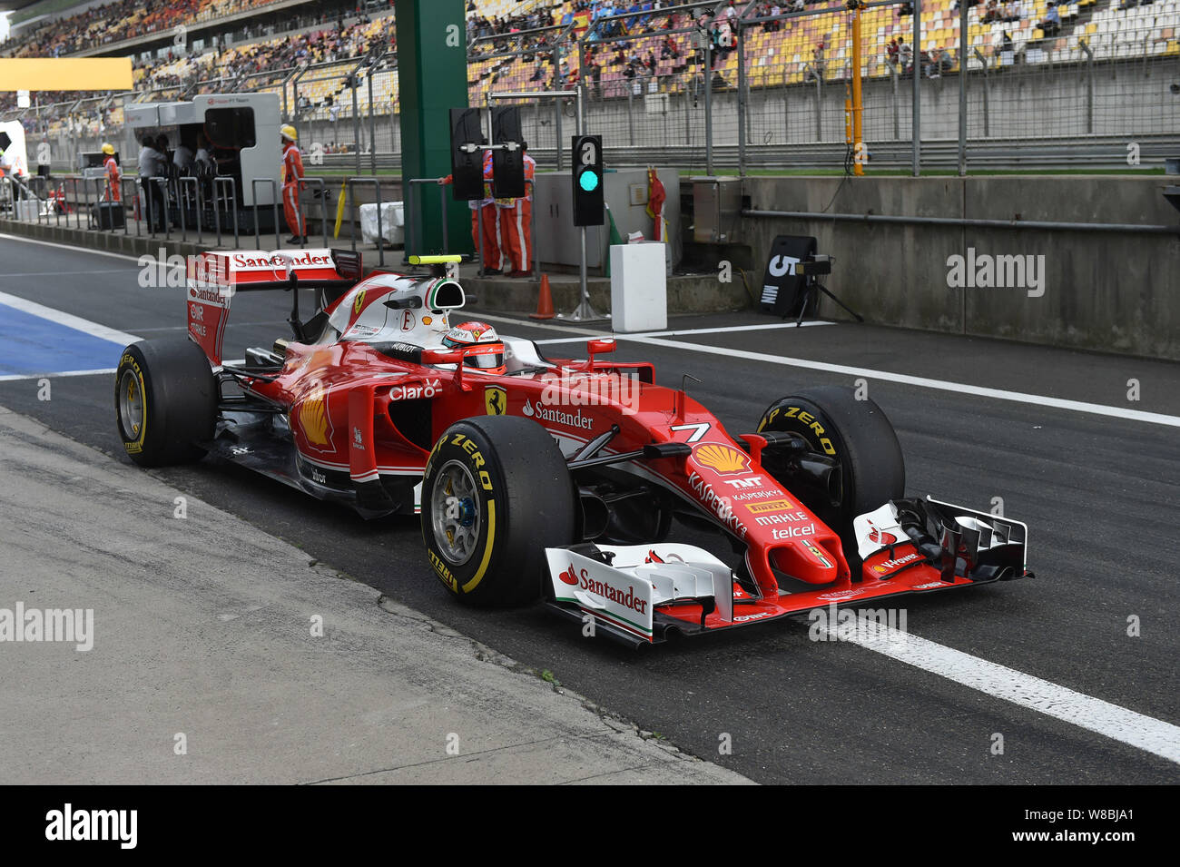 Finnish F1 Driver Kimi Raikkonen Of Ferrari Steers His Car During A Practice Session For The 16 Formula 1 Chinese Grand Prix At The Shanghai Interna Stock Photo Alamy