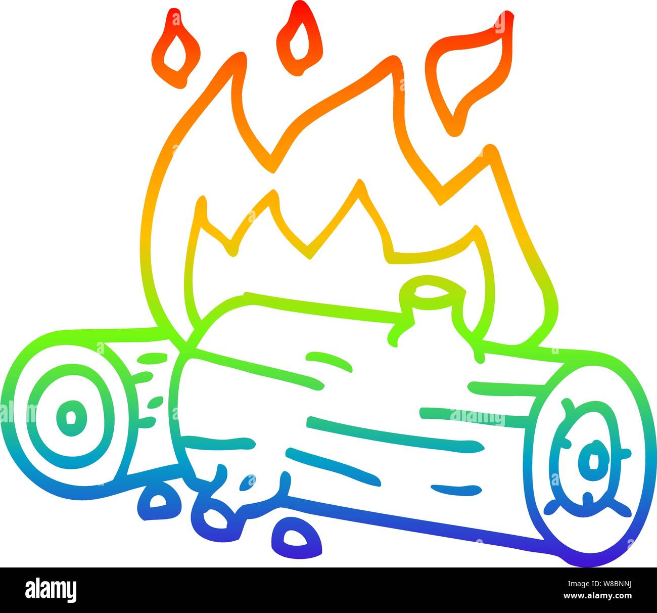 rainbow gradient line drawing of a cartoon burning logs Stock Vector