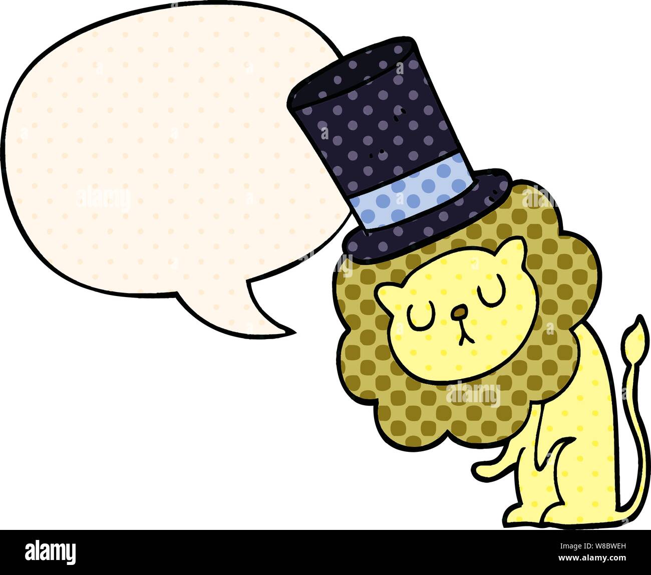 cute cartoon lion wearing top hat with speech bubble in comic book ...