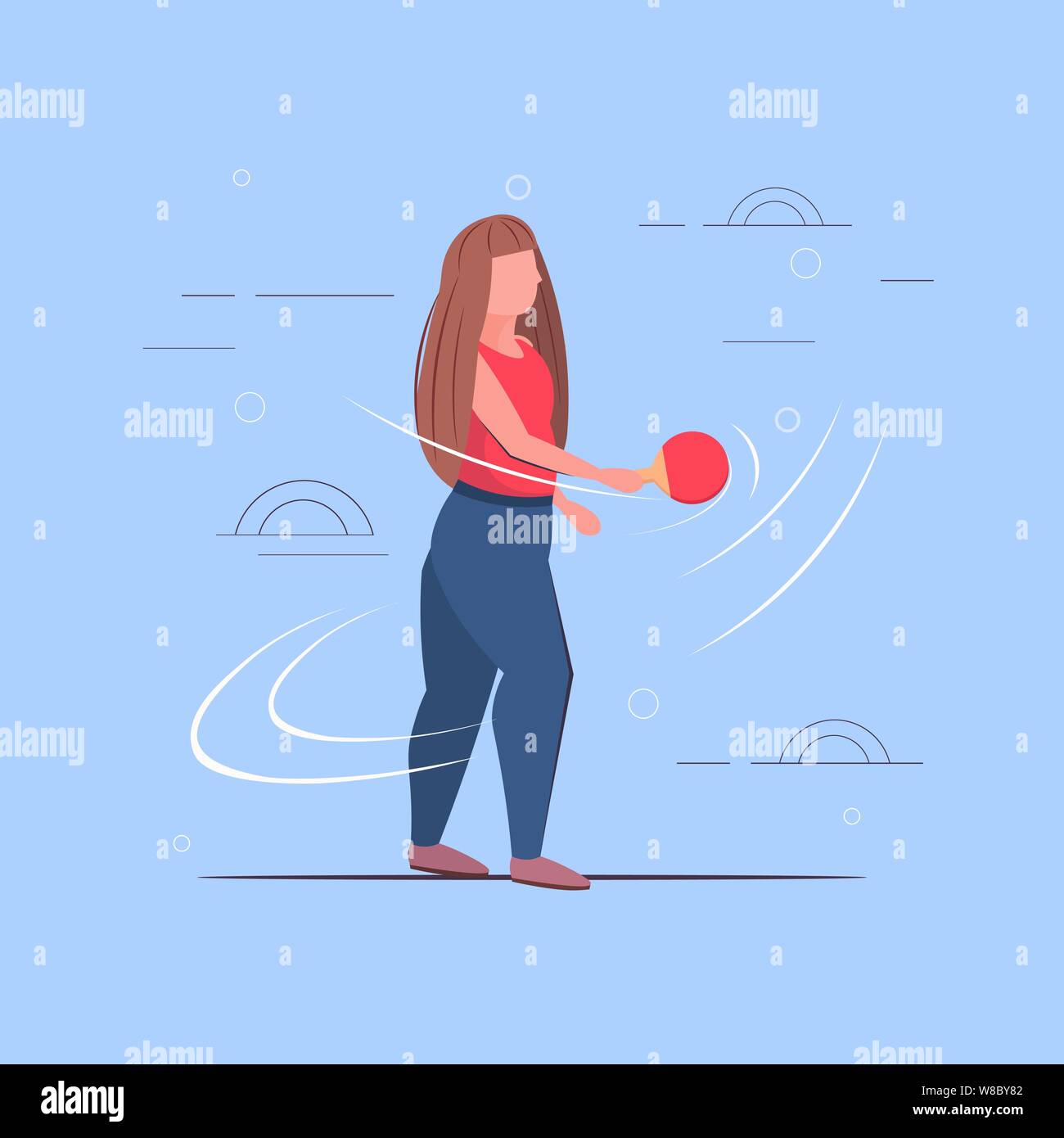 fat obese girl holding racket overweight woman playing ping pong table