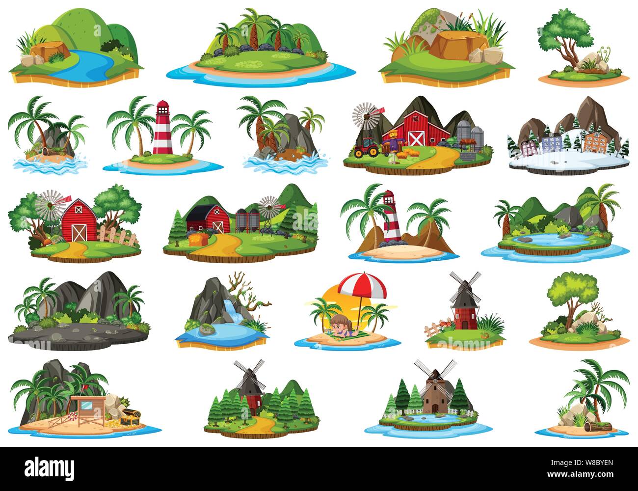 Large group of isolated objects theme - islands illustration Stock Vector