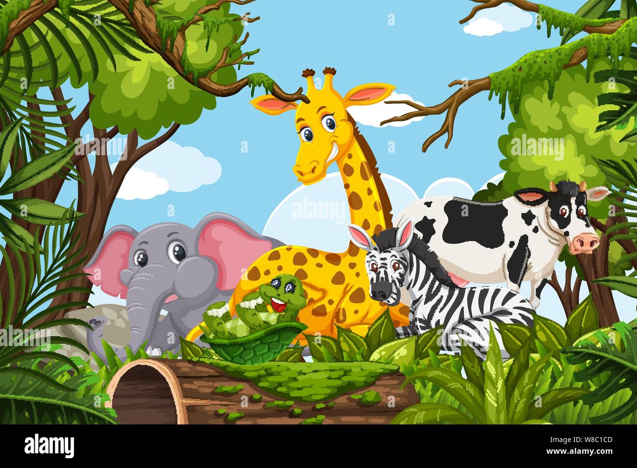 Animals in jungle scene illustration Stock Vector Image & Art - Alamy Animals in jungle scene illustration Stock Vector Image & Art - Alamy