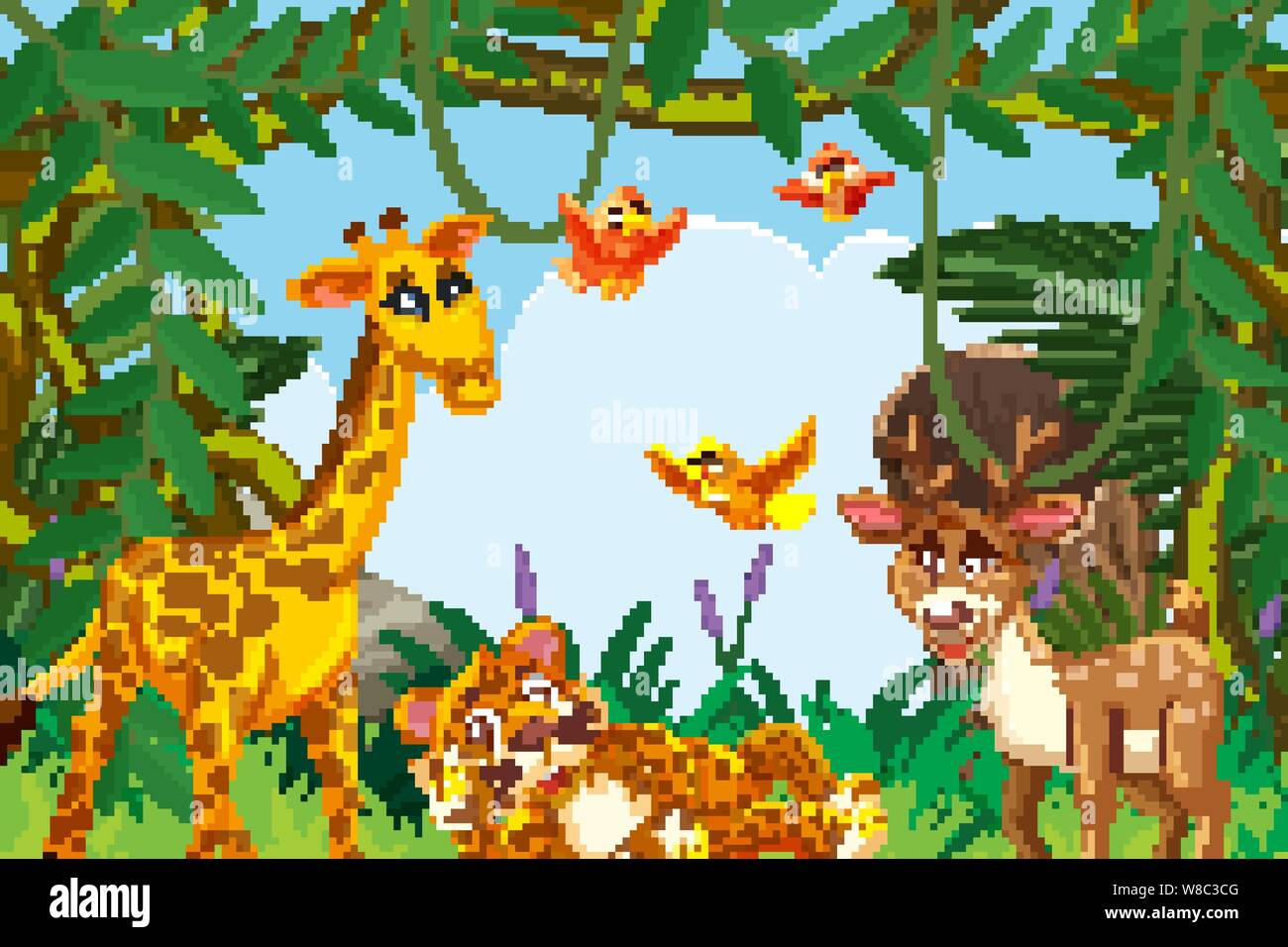 Cute animals in jungle scene illustration Stock Vector Image & Art - Alamy