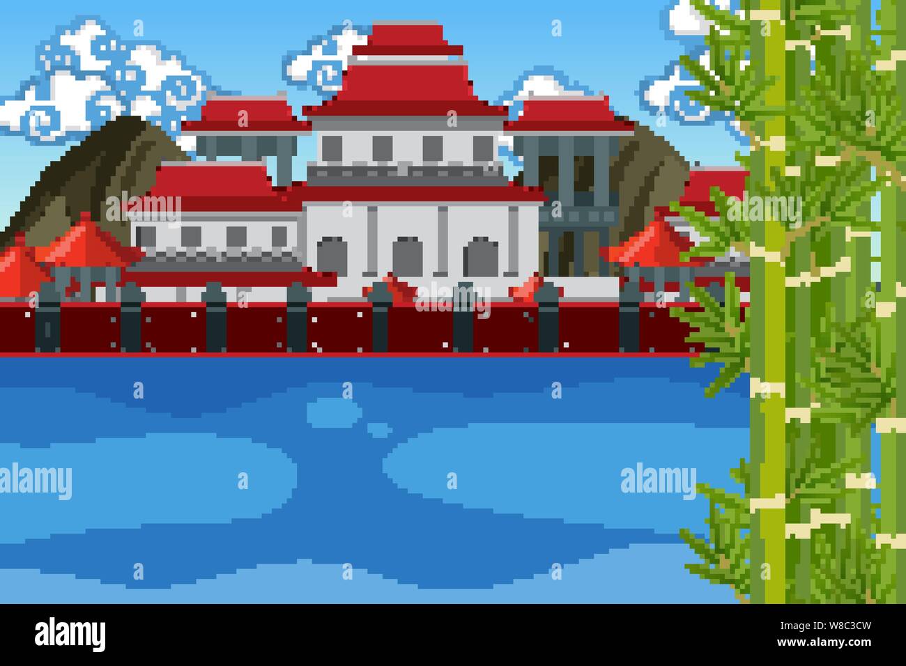 An outdoor scene with Asian castle illustration Stock Vector Image ...