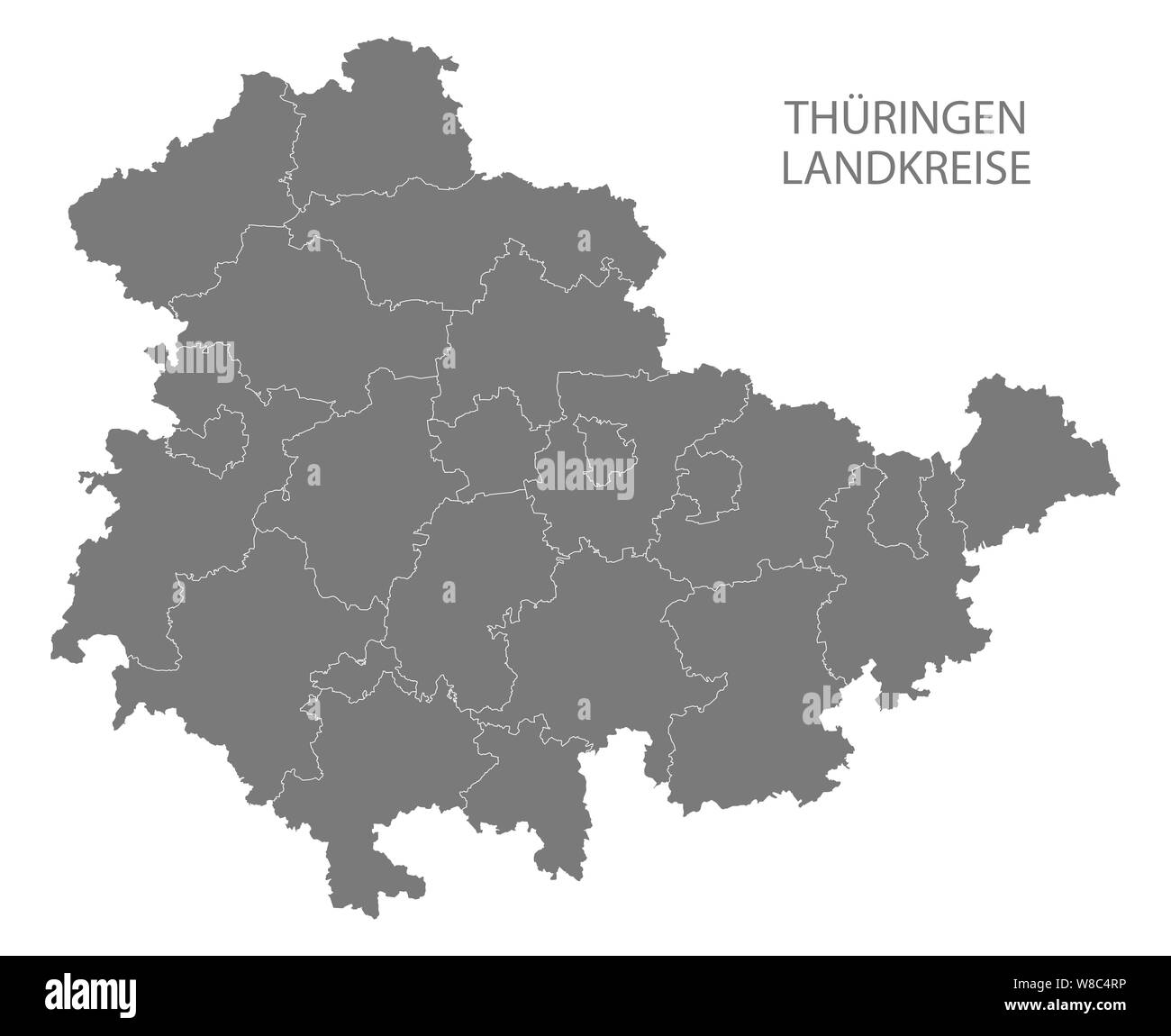 Modern Map - Thuringia map of Germany with counties gray Stock Photo