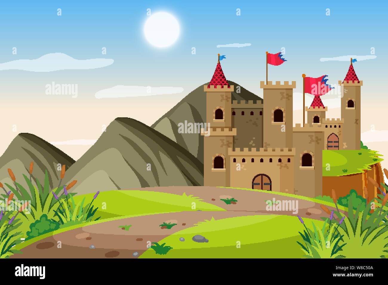 An outdoor scene with castle illustration Stock Vector Image & Art - Alamy