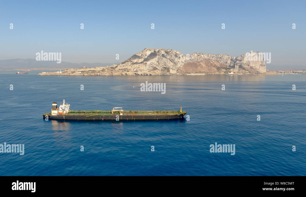 Detained Iranian Tanker Grace I off the East side of Gibraltar - August 2019 Stock Photo