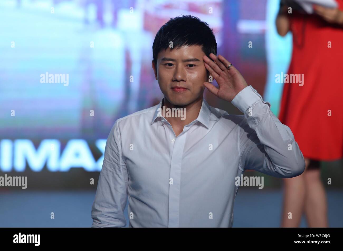 Chinese singer and actor Zhang Jie attends a press conference for the premiere of his new movie 'Monk Comes Down the Mountain' in Beijing, China, 2 Ju Stock Photo