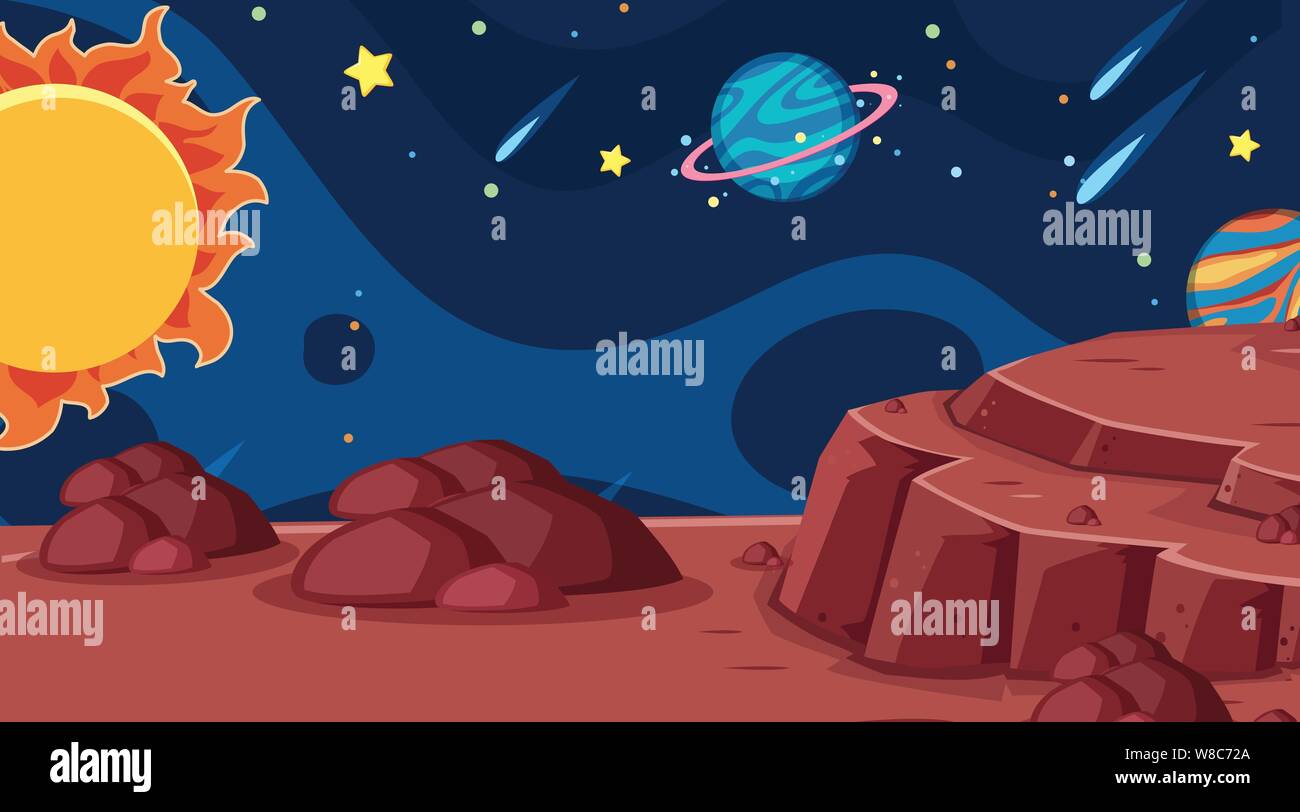 Background design of landscape with planets in space illustration Stock ...
