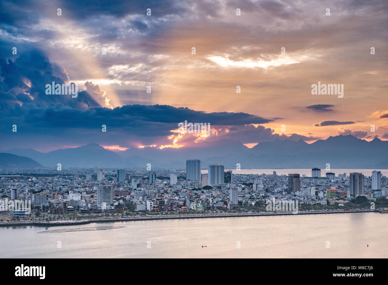 Overview of  Đà Nẵng at sunset, central Vietnam Stock Photo