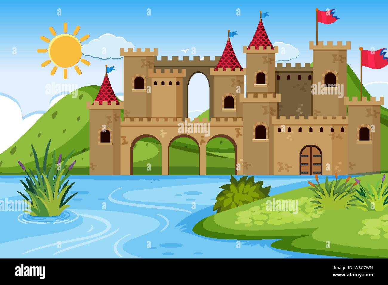 An outdoor scene with castle illustration Stock Vector Image & Art - Alamy