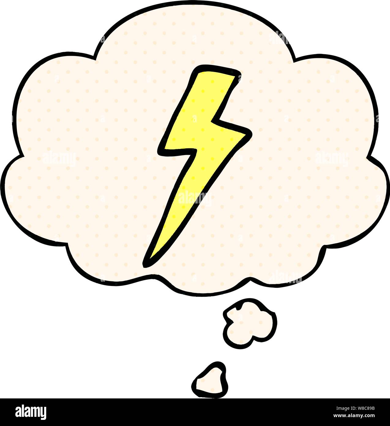 cartoon lightning bolt with thought bubble in comic book style Stock ...