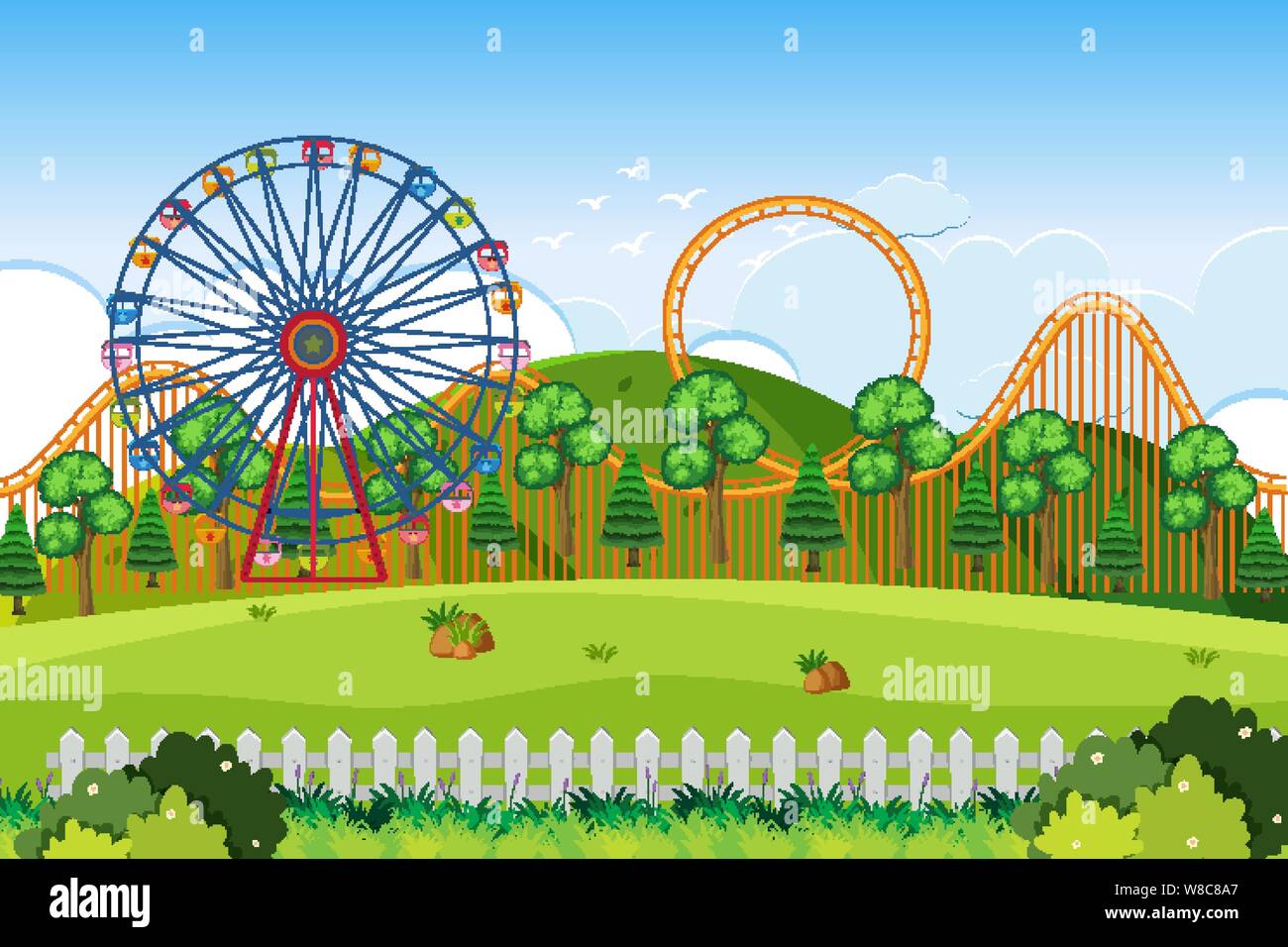 An outdoor scene with amusement park illustration Stock Vector Image ...