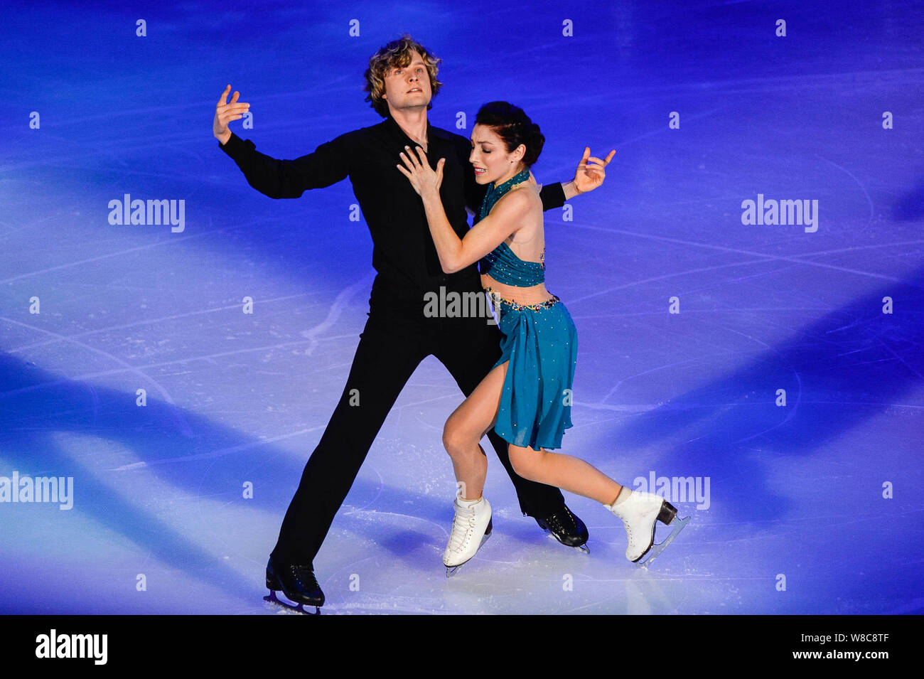 American figure skaters Meryl Davis, right, and Charlie White perform at the opening ceremony for the ISU World Figure Skating Championships 2015 in S Stock Photo